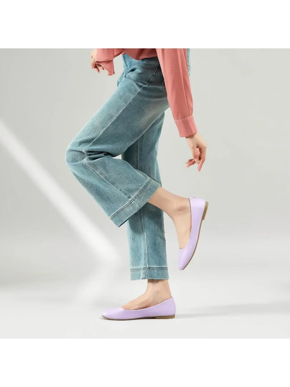Women Light Purple PU Leather Close Toe Comfortable Flexible Slip On Ballet Flat